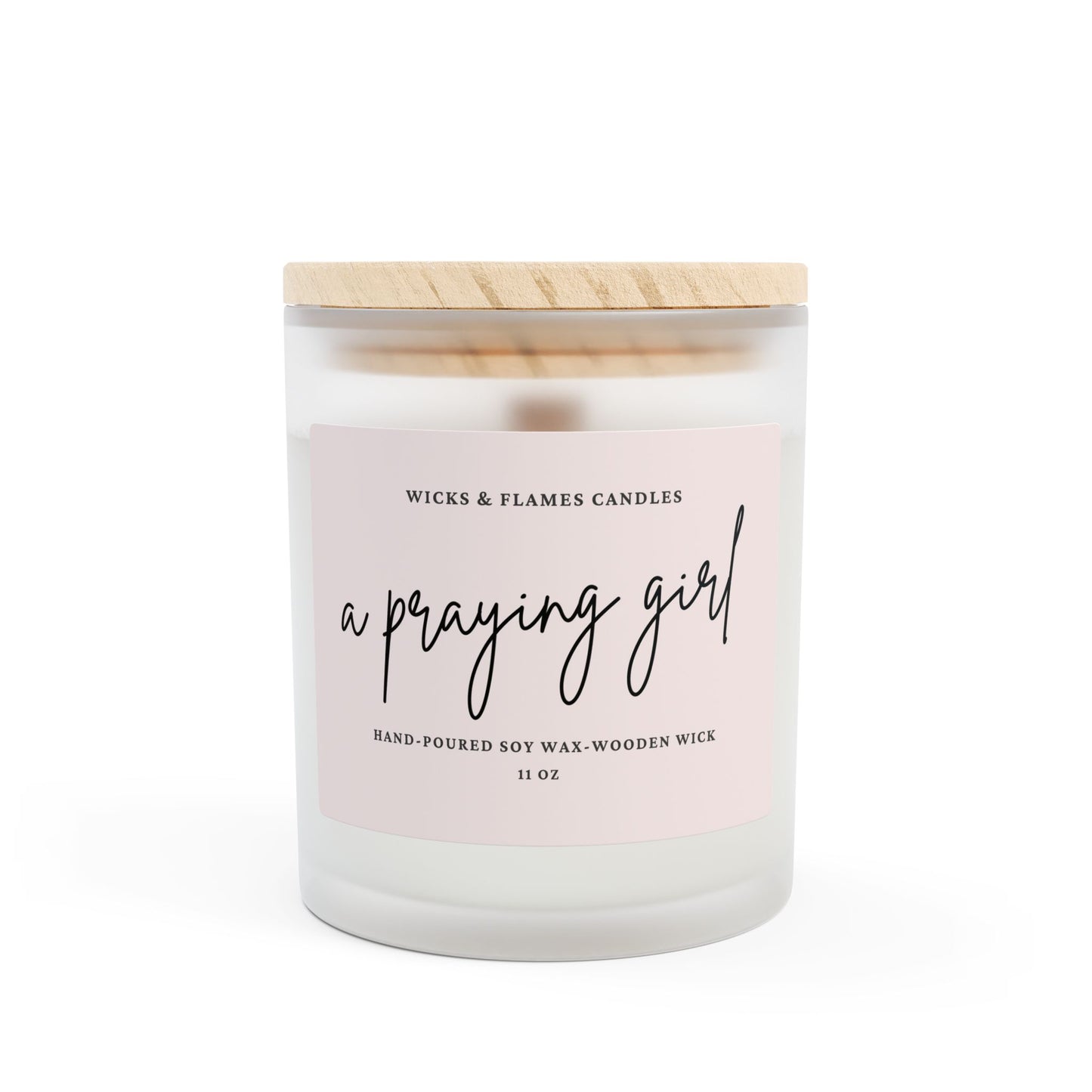 A Praying Girl Frosted Glass Candle - Hand-Poured Soy Wax, 11oz
