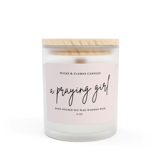 A Praying Girl Frosted Glass Candle - Hand-Poured Soy Wax, 11oz