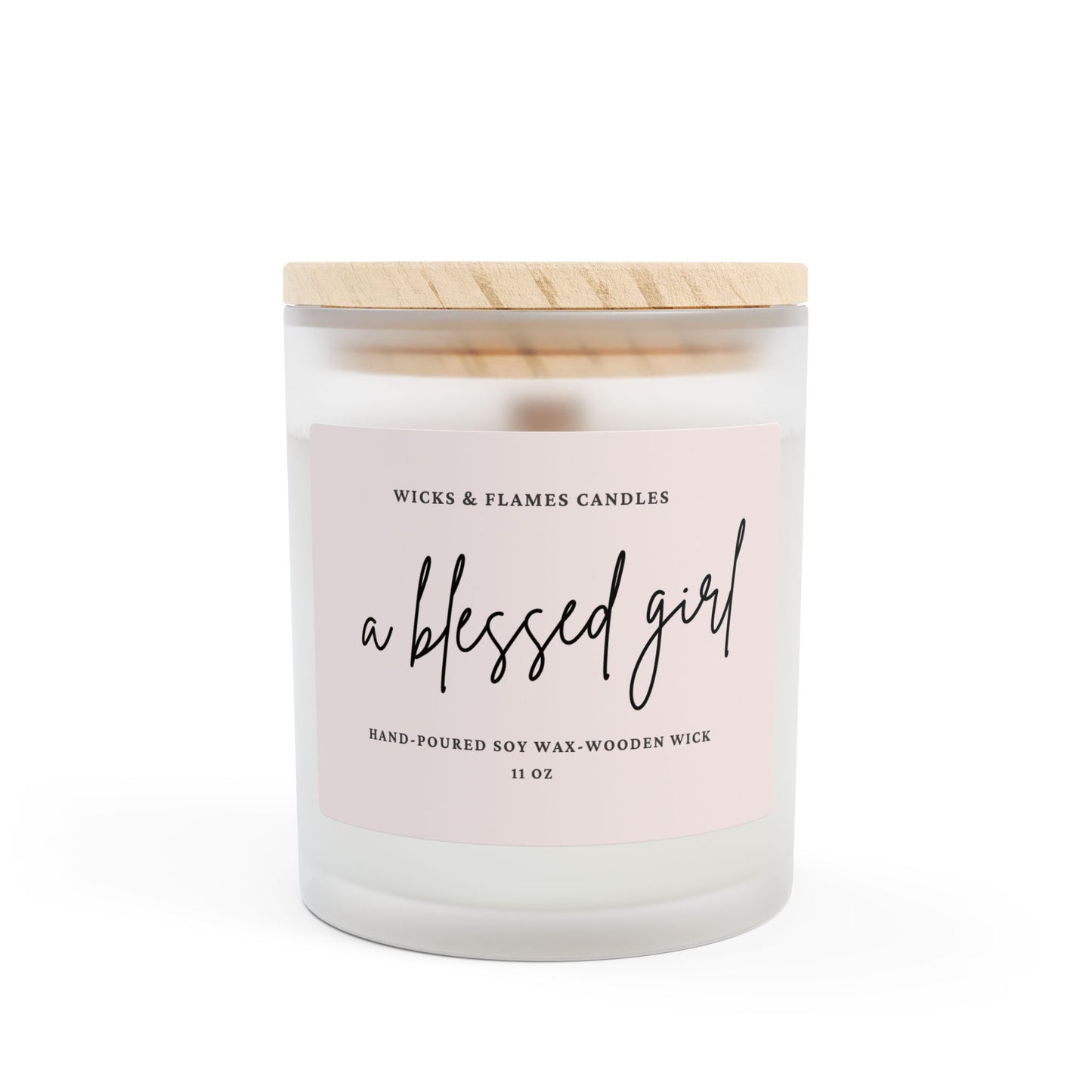 A Blessed Girl Frosted Glass Candle - 11oz Hand-Poured Soy Wax with Wooden Wick
