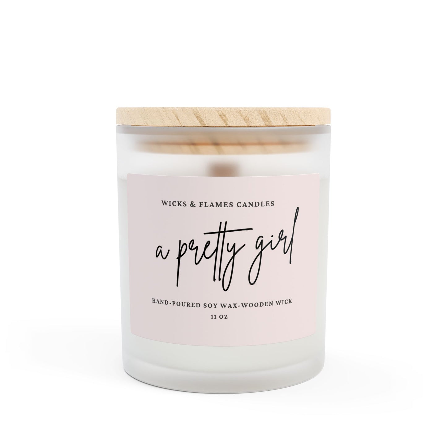 A Pretty Girl 11oz Frosted Glass Candle - Hand-Poured Soy Wax with Wooden Wick