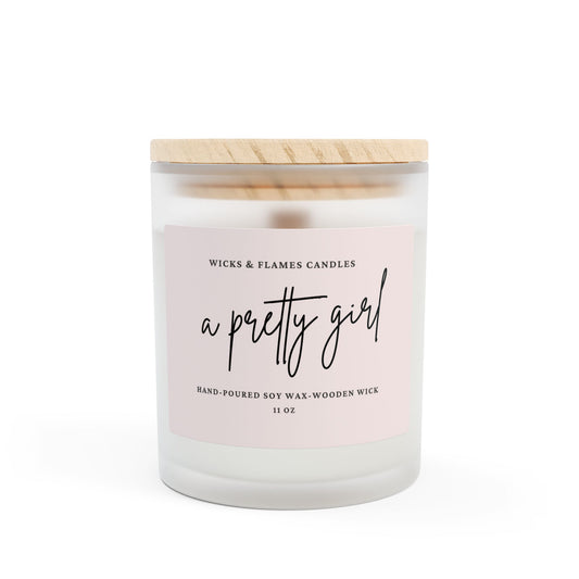 A Pretty Girl 11oz Frosted Glass Candle - Hand-Poured Soy Wax with Wooden Wick